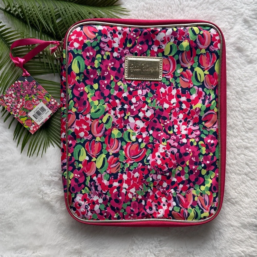 NWT Lilly Pulitzer Floral Pink, Green Zipper Folio